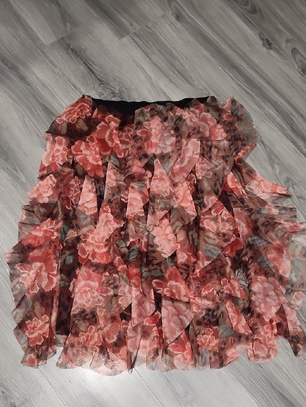 EUC Layered Midi Animal Rose Tulle Midi Skirt